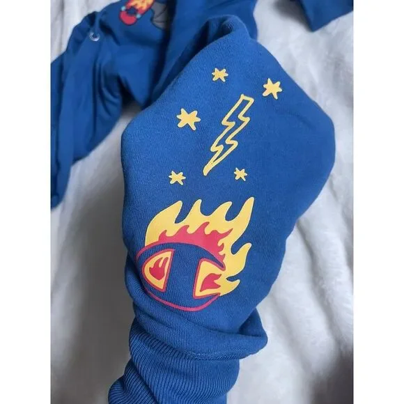 Champion Hoodie Men Sz L Sweatshirt Living in Blue Skateboard Flames NWT - Picture 9 of 11
